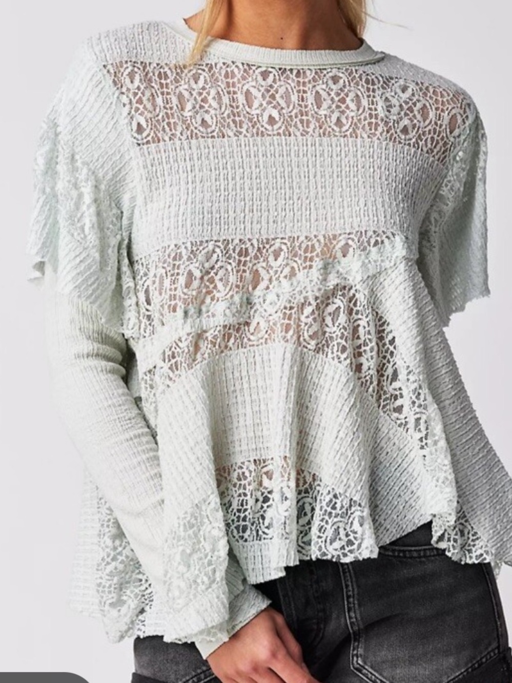 NWT Free People lace Crochet long Sleeve Top